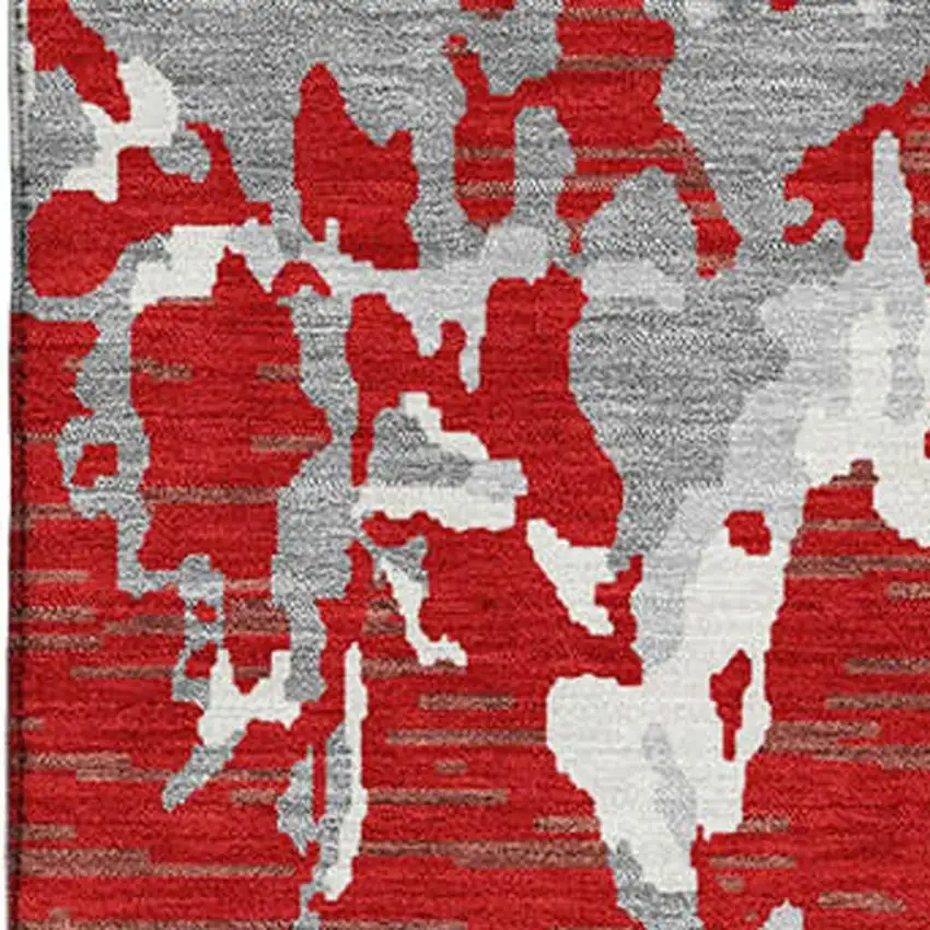 Red Gray And Ivory Striped Washable Area Rug With UV Protection Photo 2