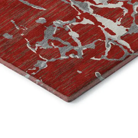 Red Gray And Ivory Striped Washable Area Rug With UV Protection Photo 7