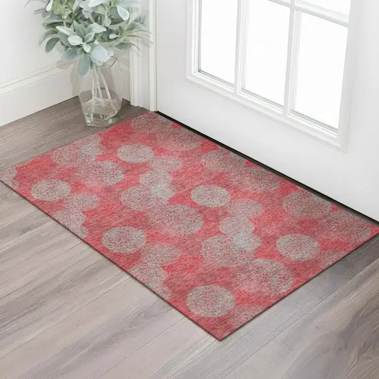 Red Gray And Silver Abstract Washable Area Rug With UV Protection Photo 2