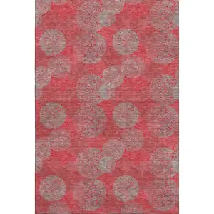 Photo of Red Gray And Silver Abstract Washable Area Rug With UV Protection