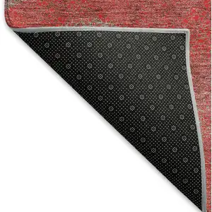 Photo of Red Gray And Silver Abstract Washable Area Rug With UV Protection