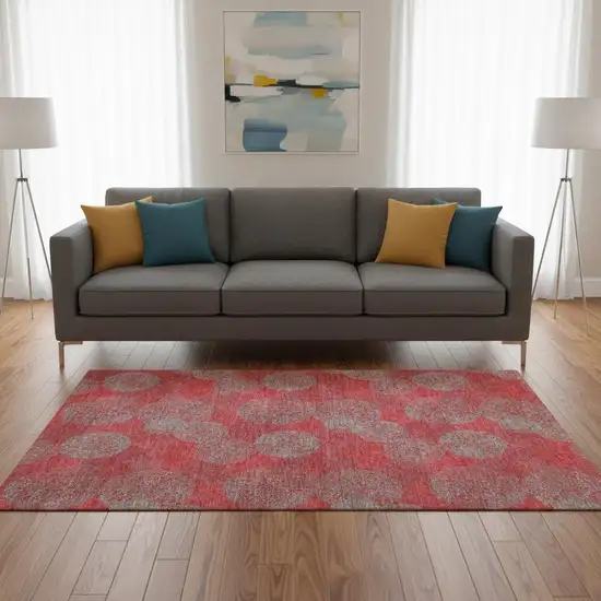 Red Gray And Silver Abstract Washable Area Rug With UV Protection Photo 2