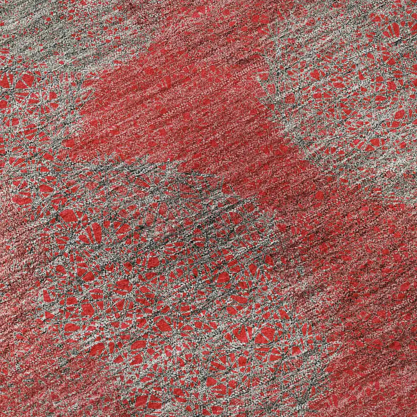 Red Gray And Silver Abstract Washable Area Rug With UV Protection Photo 7