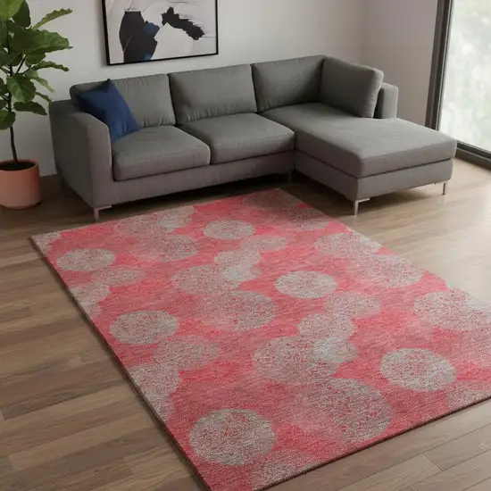 Red Gray And Silver Abstract Washable Area Rug With UV Protection Photo 2