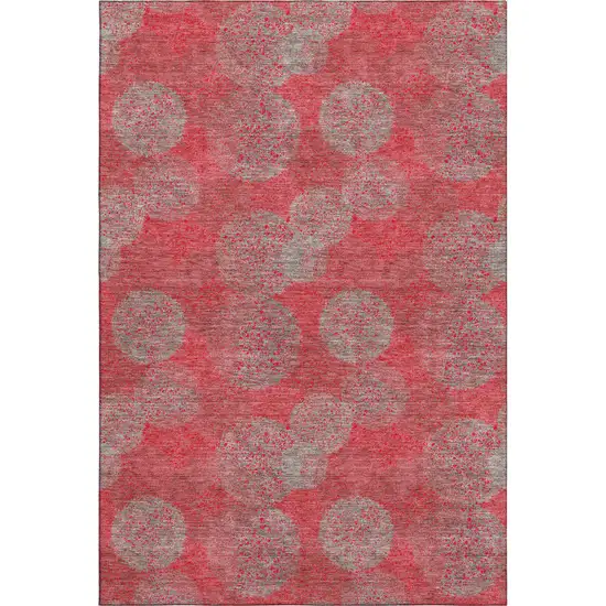 Red Gray And Silver Abstract Washable Area Rug With UV Protection Photo 1