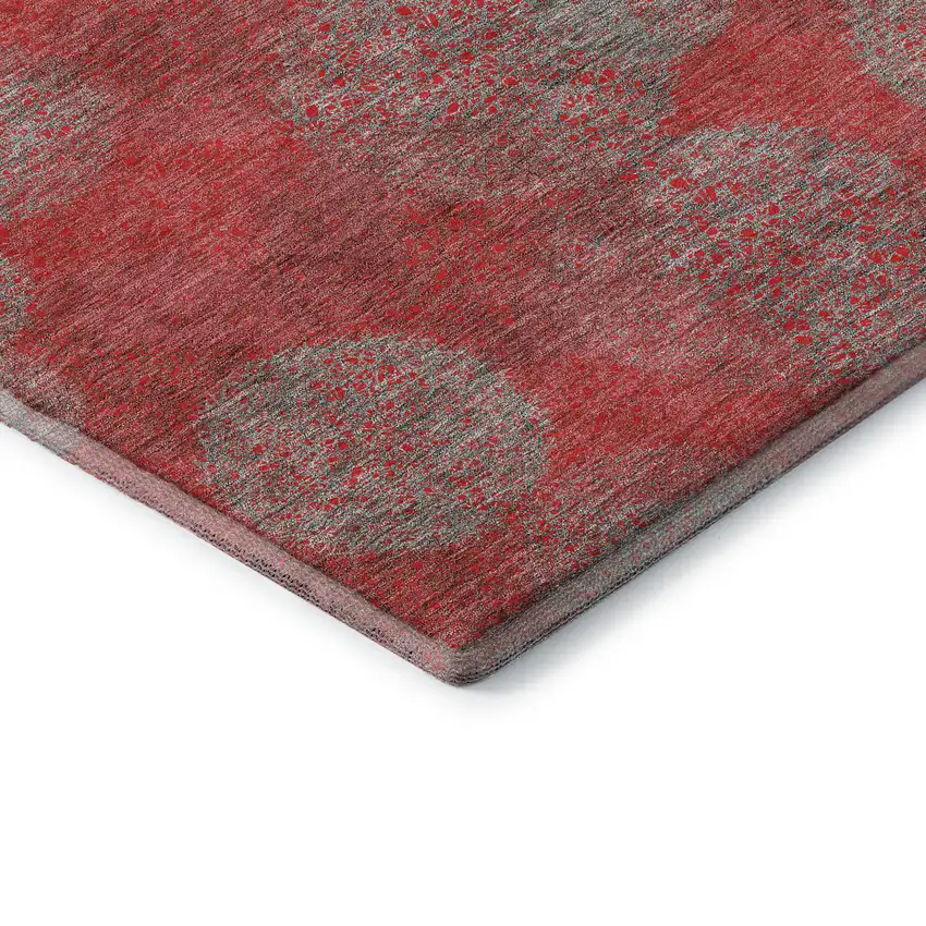 Red Gray And Silver Abstract Washable Area Rug With UV Protection Photo 5