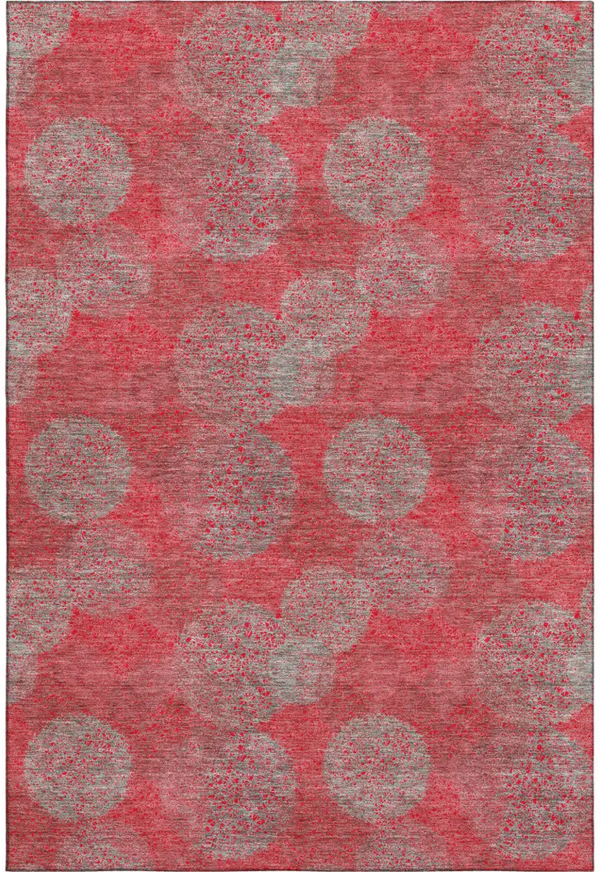 Red Gray And Silver Abstract Washable Area Rug With UV Protection Photo 1