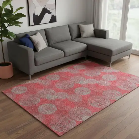 Red Gray And Silver Abstract Washable Area Rug With UV Protection Photo 2