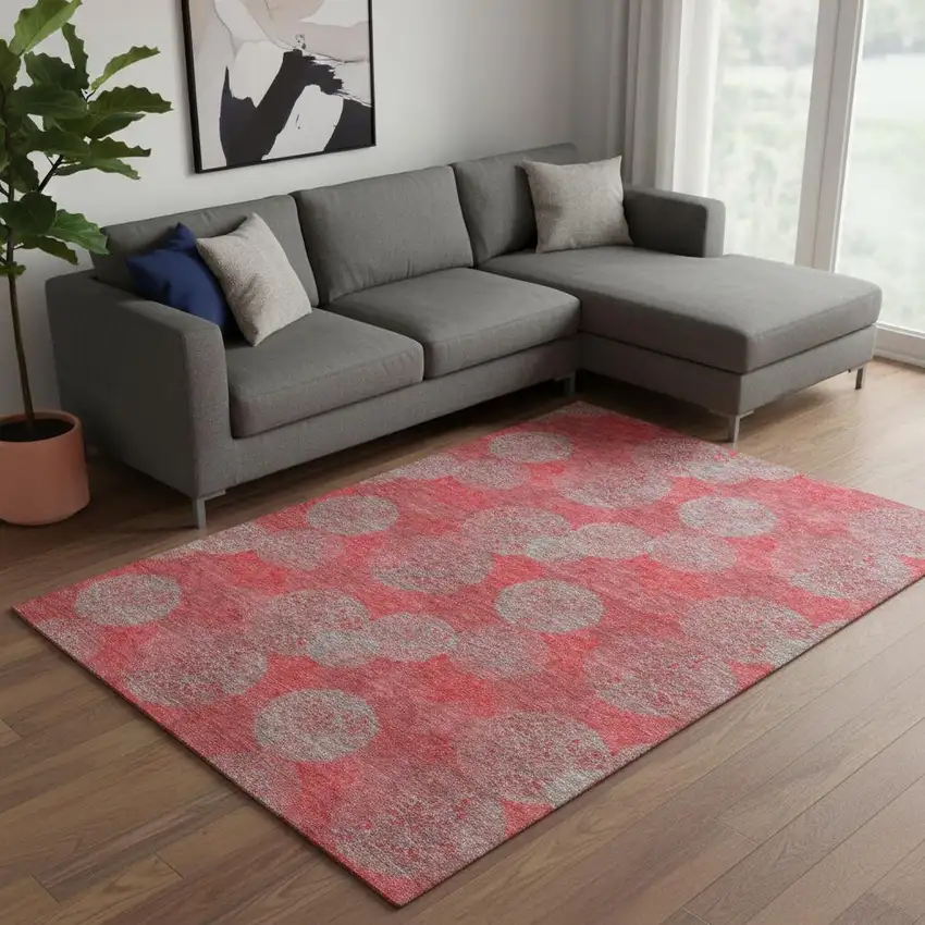 Red Gray And Silver Abstract Washable Area Rug With UV Protection Photo 2