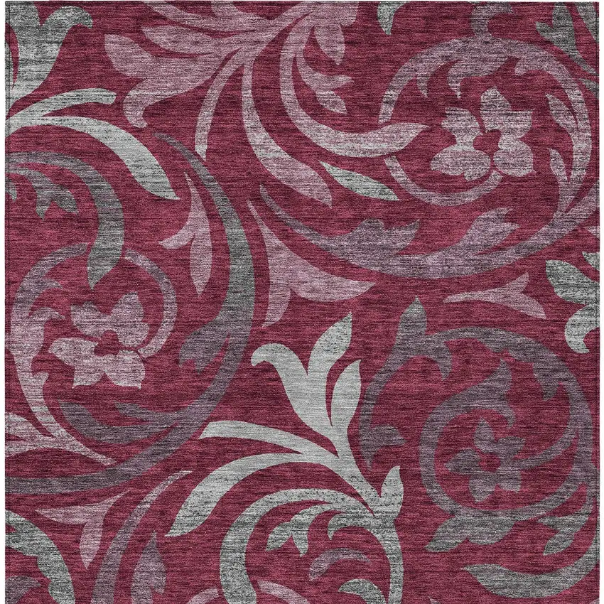 Red Gray And Silver Floral Washable Indoor Outdoor Area Rug Photo 7