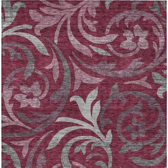 Red Gray And Silver Floral Washable Indoor Outdoor Area Rug Photo 7
