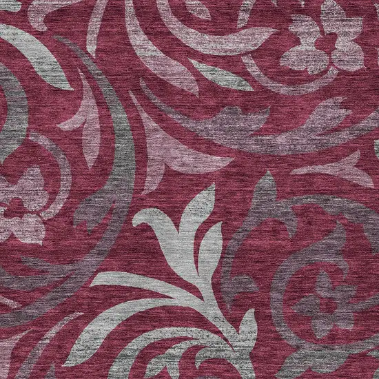 Red Gray And Silver Floral Washable Indoor Outdoor Area Rug Photo 6