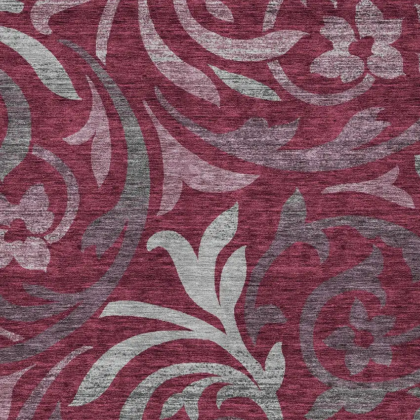 Red Gray And Silver Floral Washable Indoor Outdoor Area Rug Photo 6