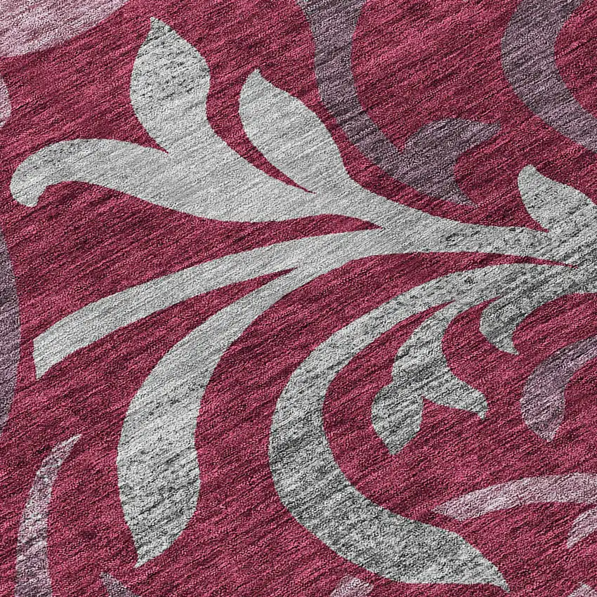 Red Gray And Silver Floral Washable Indoor Outdoor Area Rug Photo 5