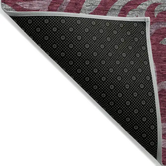 Red Gray And Silver Floral Washable Indoor Outdoor Area Rug Photo 3