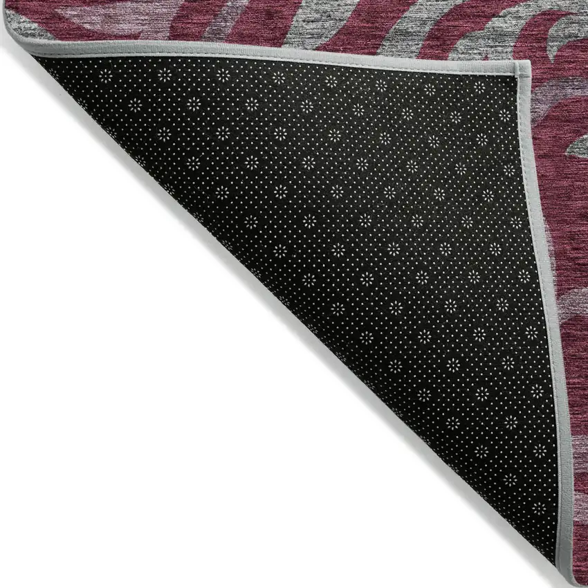 Red Gray And Silver Floral Washable Indoor Outdoor Area Rug Photo 3