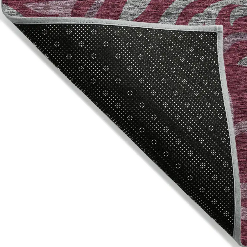 Red Gray And Silver Floral Washable Indoor Outdoor Area Rug Photo 2