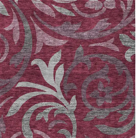 Red Gray And Silver Floral Washable Indoor Outdoor Area Rug Photo 5