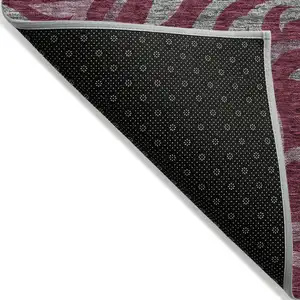 Photo of Red Gray And Silver Floral Washable Indoor Outdoor Area Rug