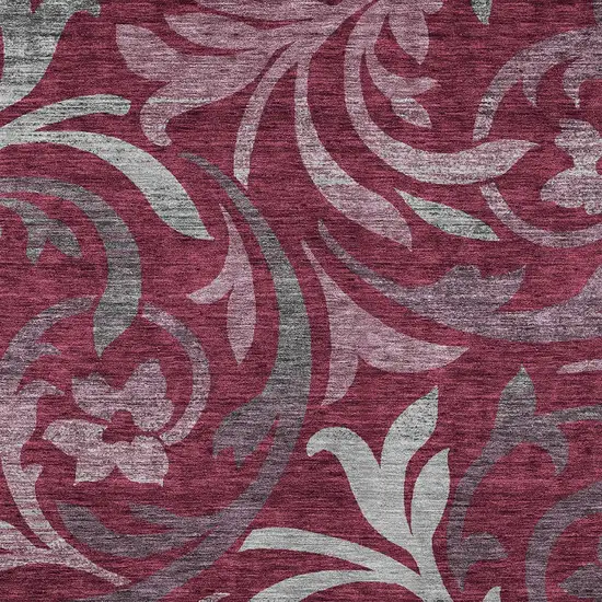 Red Gray And Silver Floral Washable Indoor Outdoor Area Rug Photo 7