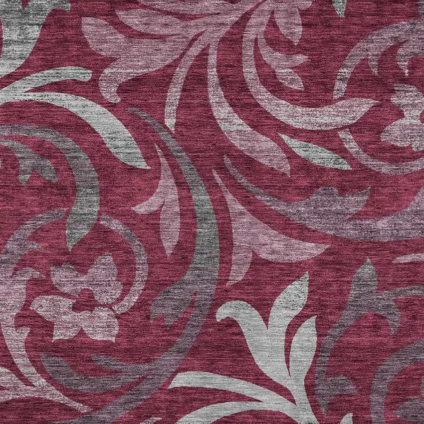 Red Gray And Silver Floral Washable Indoor Outdoor Area Rug Photo 7
