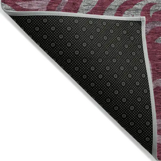 Red Gray And Silver Floral Washable Indoor Outdoor Area Rug Photo 2