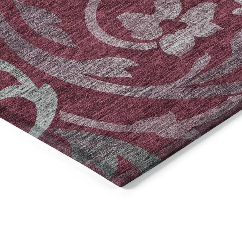 Red Gray And Silver Floral Washable Indoor Outdoor Area Rug Photo 3