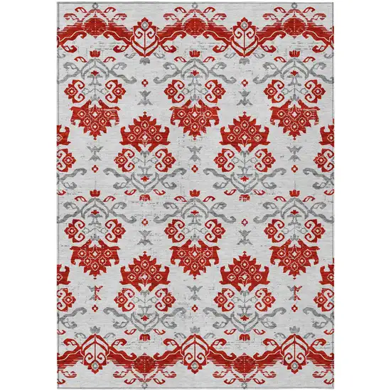 Red Gray And Silver Oriental Washable Indoor Outdoor Area Rug Photo 2