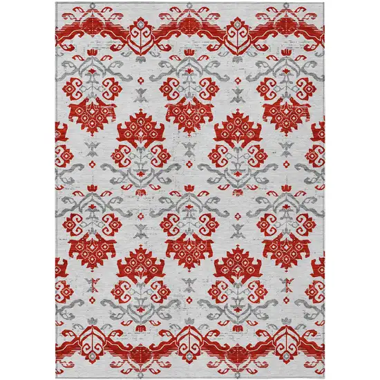 Red Gray And Silver Oriental Washable Indoor Outdoor Area Rug Photo 2