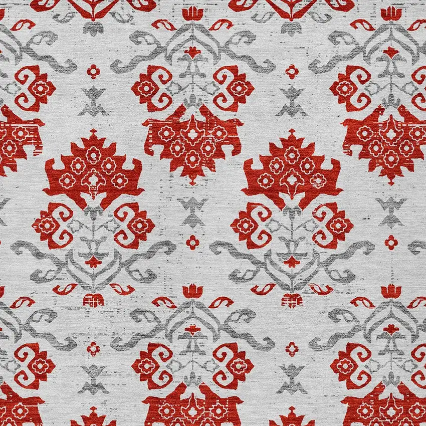 Red Gray And Silver Oriental Washable Indoor Outdoor Area Rug Photo 5