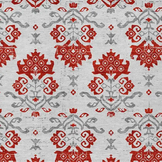 Red Gray And Silver Oriental Washable Indoor Outdoor Area Rug Photo 5