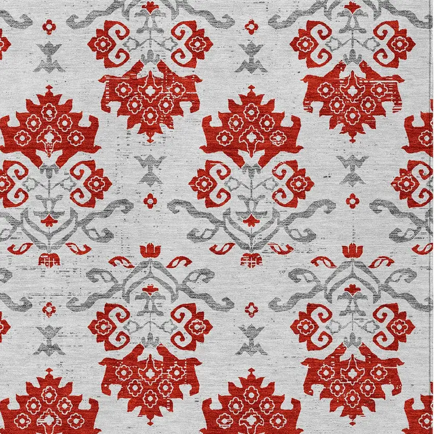 Red Gray And Silver Oriental Washable Indoor Outdoor Area Rug Photo 4