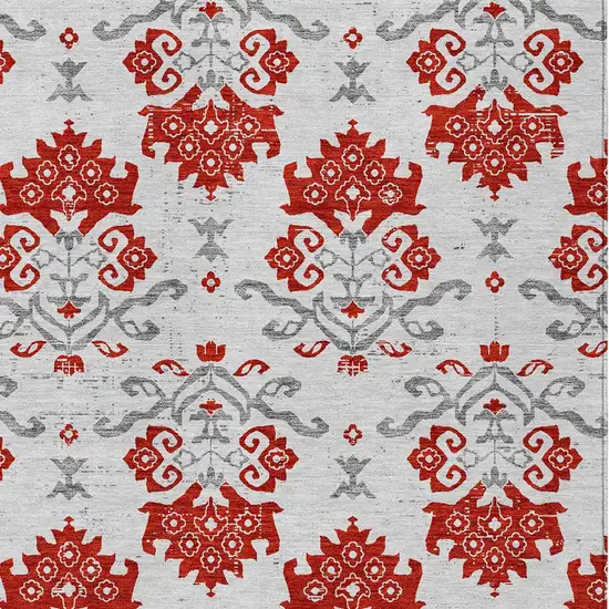 Red Gray And Silver Oriental Washable Indoor Outdoor Area Rug Photo 4