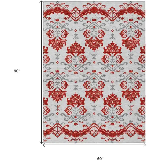 Red Gray And Silver Oriental Washable Indoor Outdoor Area Rug Photo 3