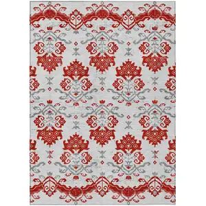 Photo of Red Gray And Silver Oriental Washable Indoor Outdoor Area Rug