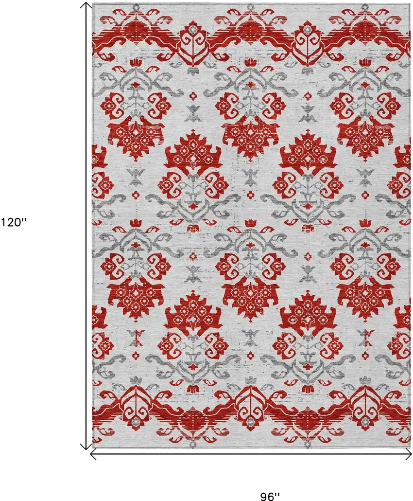 Red Gray And Silver Oriental Washable Indoor Outdoor Area Rug Photo 3
