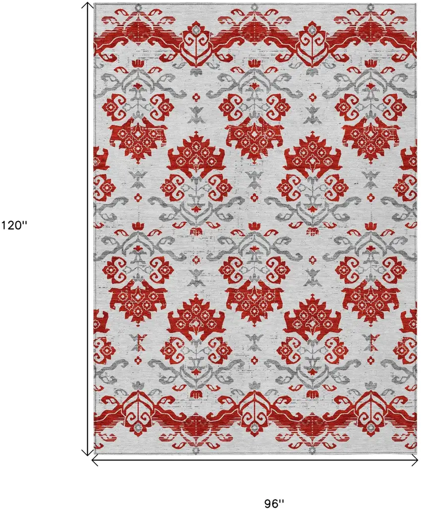 Red Gray And Silver Oriental Washable Indoor Outdoor Area Rug Photo 3