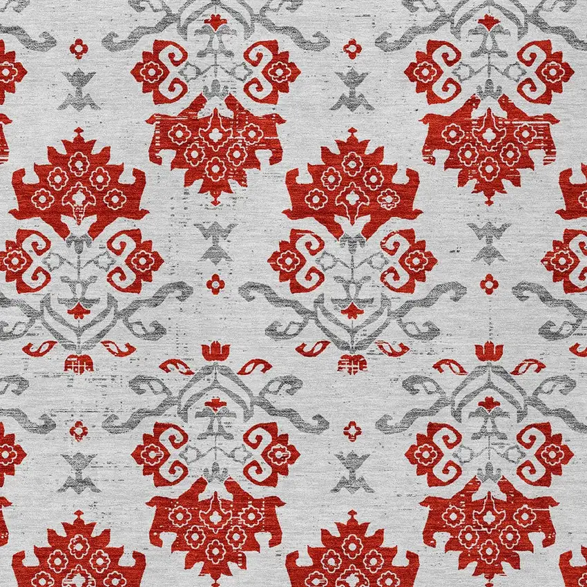 Red Gray And Silver Oriental Washable Indoor Outdoor Area Rug Photo 4