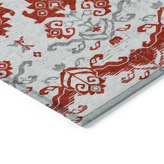 Red Gray And Silver Oriental Washable Indoor Outdoor Area Rug Photo 2