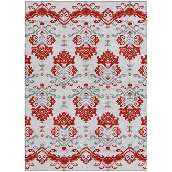 Red Gray And Silver Oriental Washable Indoor Outdoor Area Rug Photo 4