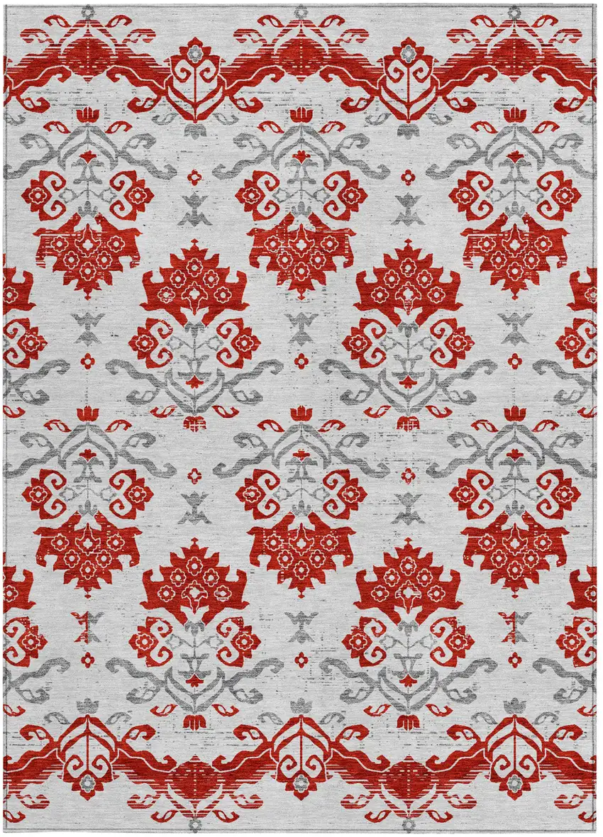 Red Gray And Silver Oriental Washable Indoor Outdoor Area Rug Photo 4