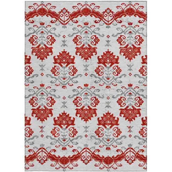 Red Gray And Silver Oriental Washable Indoor Outdoor Area Rug Photo 5
