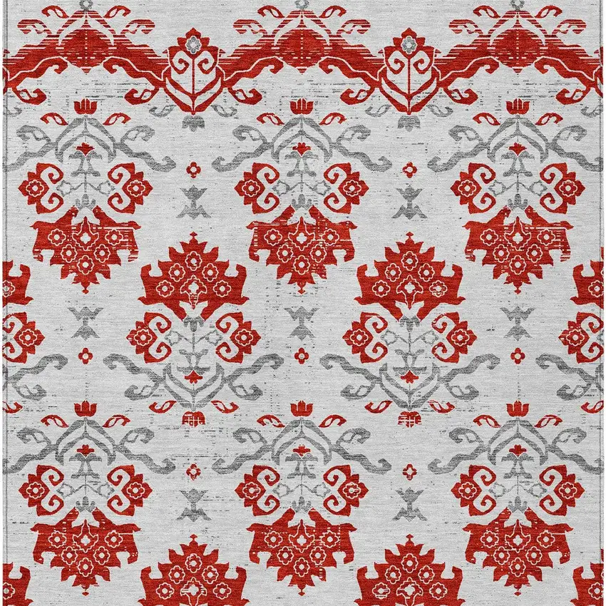 Red Gray And Silver Oriental Washable Indoor Outdoor Area Rug Photo 4
