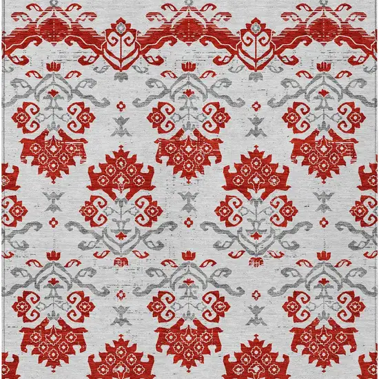 Red Gray And Silver Oriental Washable Indoor Outdoor Area Rug Photo 4