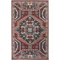 Photo of Red Gray And Tan Abstract Power Loom Distressed Stain Resistant Area Rug