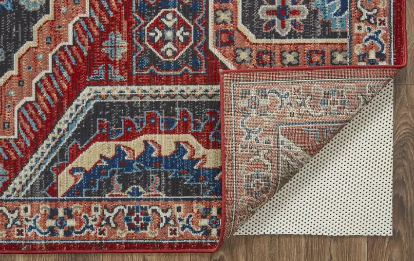 Red Gray And Tan Abstract Power Loom Distressed Stain Resistant Area Rug Photo 7