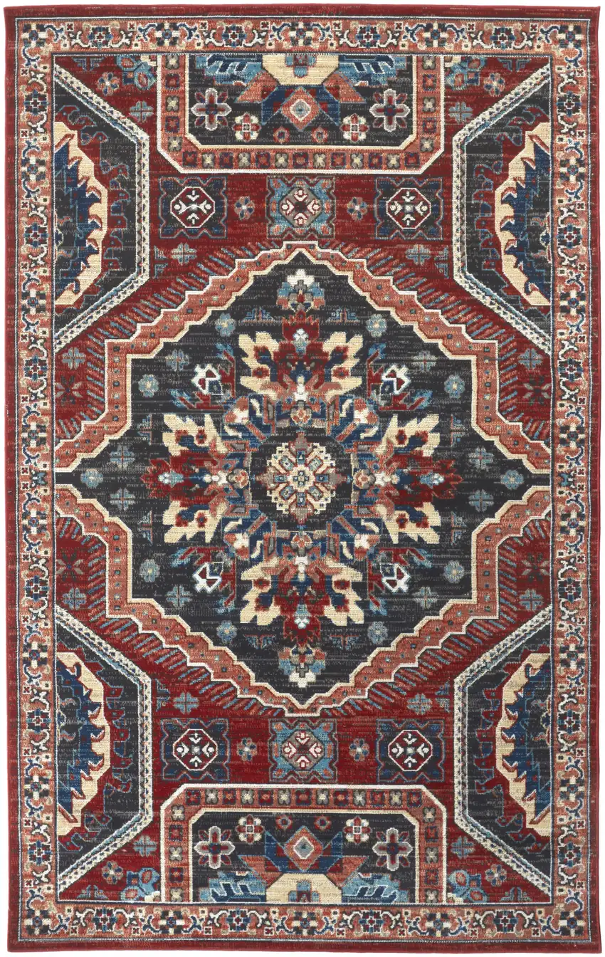Red Gray And Tan Abstract Power Loom Distressed Stain Resistant Area Rug Photo 5