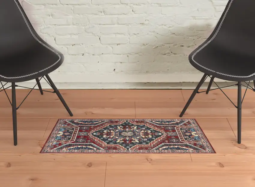Red Gray And Tan Abstract Power Loom Distressed Stain Resistant Area Rug Photo 2