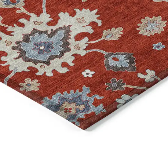 Red Gray And Taupe Floral Washable Indoor Outdoor Area Rug Photo 3