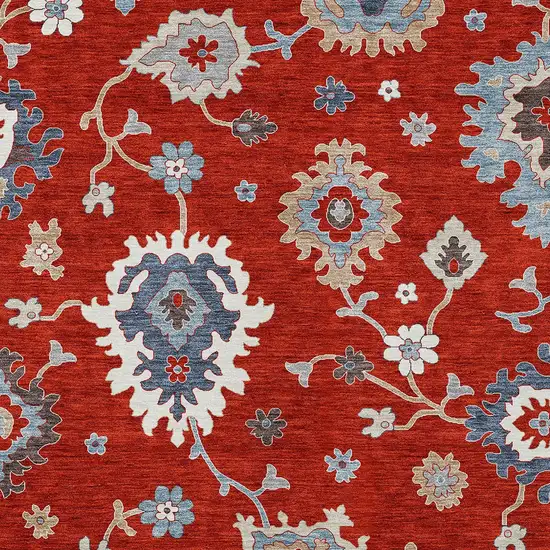 Red Gray And Taupe Floral Washable Indoor Outdoor Area Rug Photo 5
